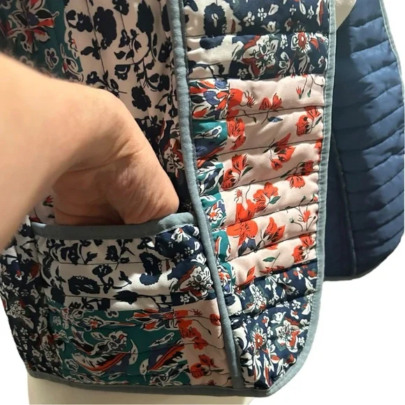 Warm Trendy Quilted Jacket Open Front Multi-Color All-Over Floral Print Small - Picture 8 of 16